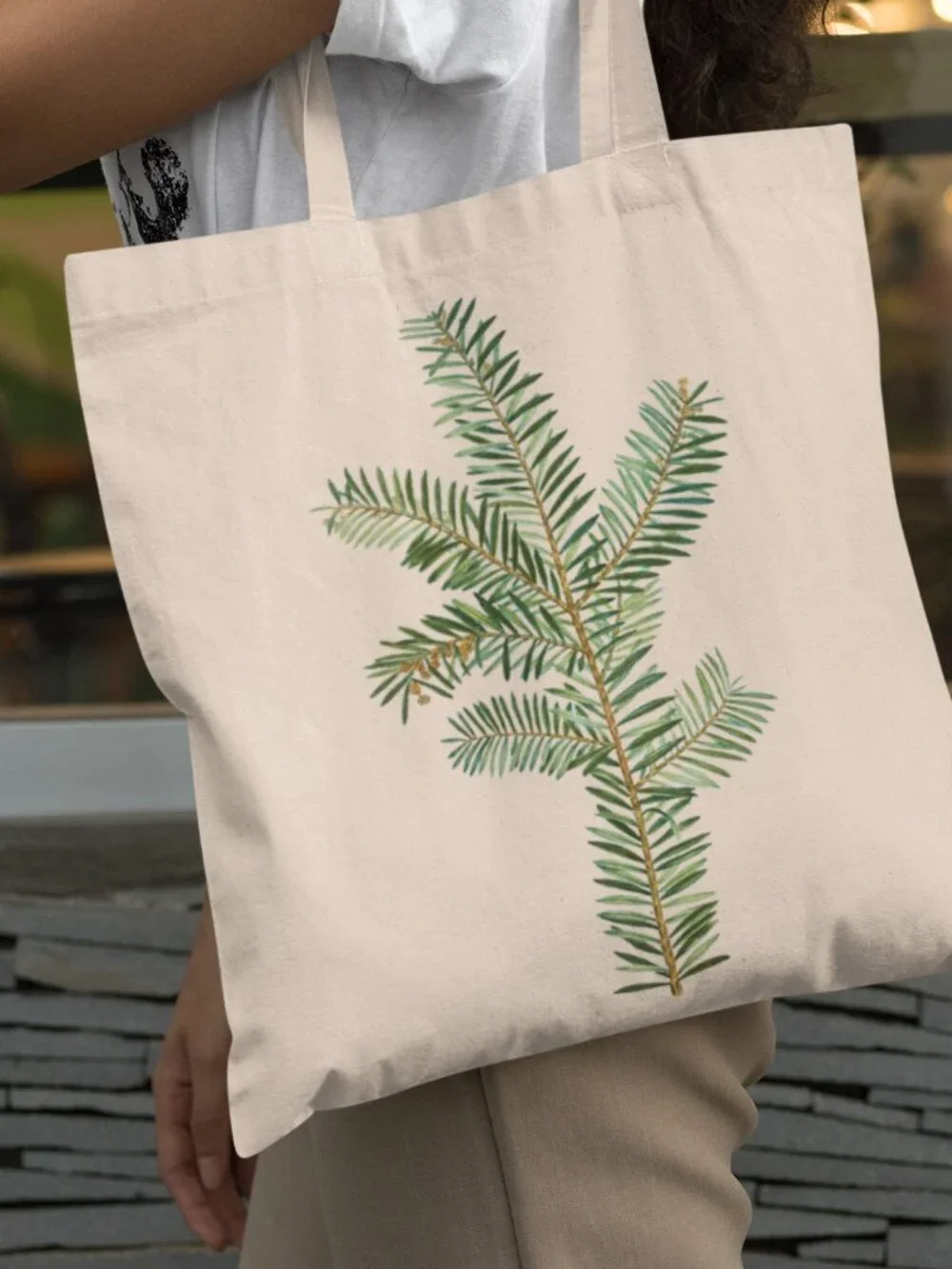 English Yew Vintage Botanical Print Graphic Canvas Tote Bag